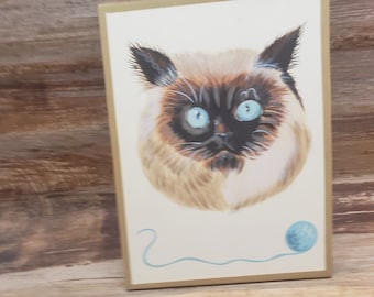 Vintage Himalayan cat art print 2000s vintage cat print