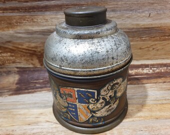 Rusty and Crusty vintage tin, canister, 1940s