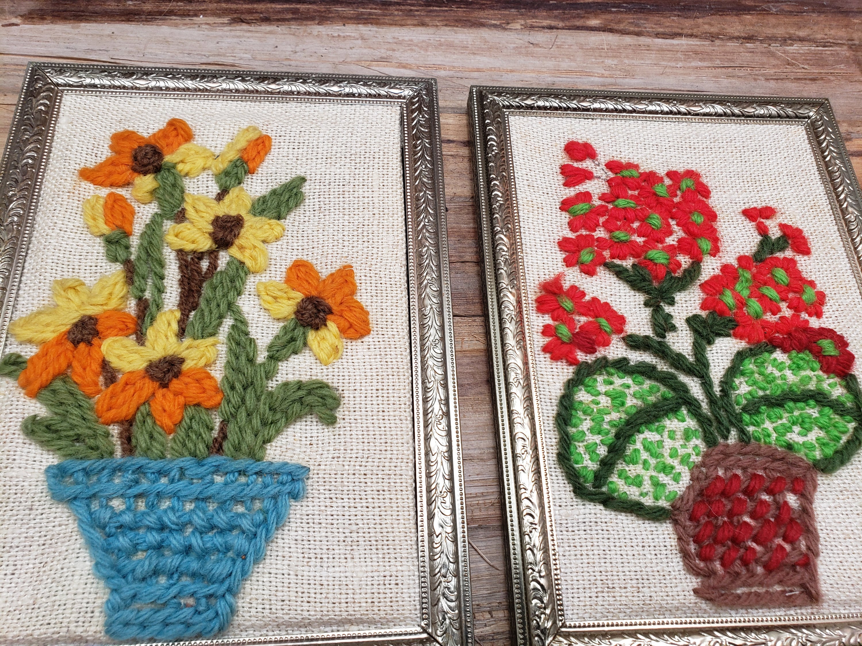 Set of 2 Small Vintage Crewel Art 1970s Vintage Crewel Etsy