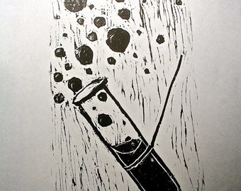Tubo de Ensaio Borbulhante - Impressão em Xilogravura (Preto)