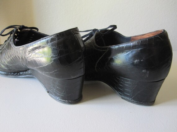 BLACK PEEP TOE Wedge Shoes Size 8M Circa 1920s - image 3