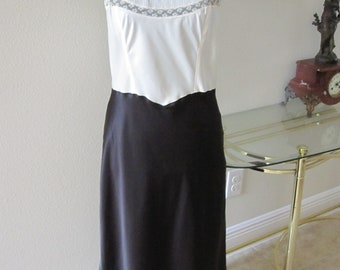 BARBIZON BLACK & CREAM Lace Satin Slip