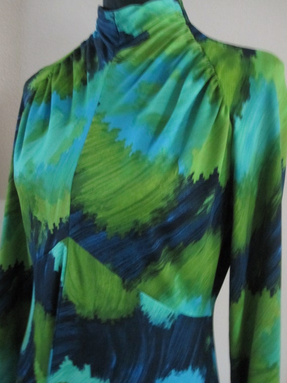 GREEN & BLUE Polyester Dress Circa 1970