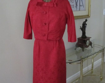 2 Pc RED Brocade R & K DRESS/JACKET