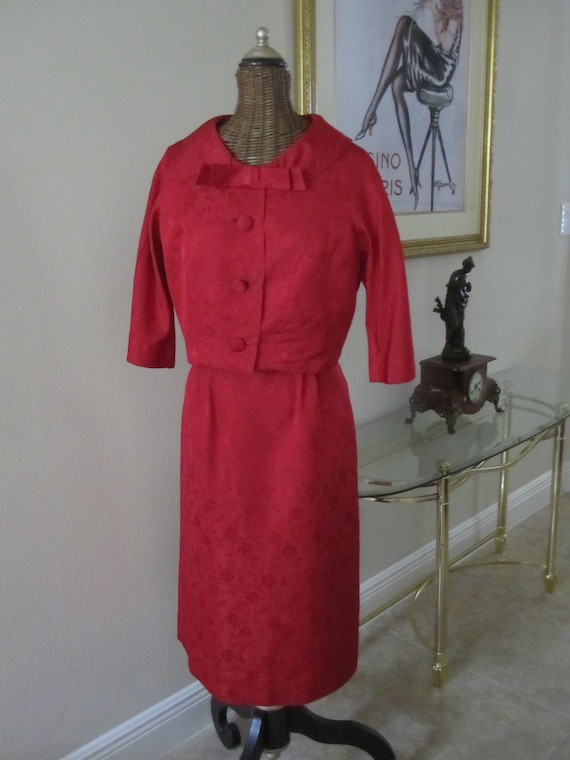 2 Pc RED Brocade R & K DRESS/JACKET