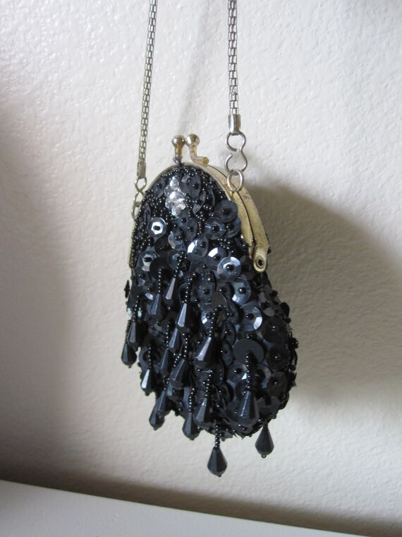 SMALL BLACK BEADED Sequin Purse - image 6
