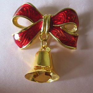 RED RIBBON BELL Brooch