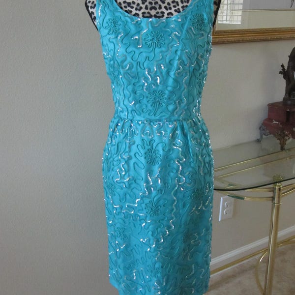 AQUA BLUE GREEN Sequined Cocktail Dress Size 8