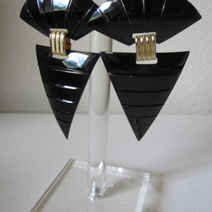 ART DECO GEOMETRIC Black And Gold Pierced Earrings