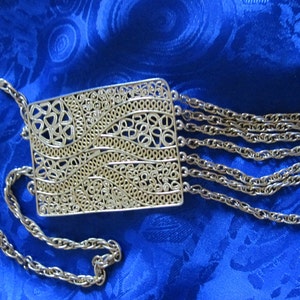 GOLD FILIGREE Block FRINGE Choker Necklace