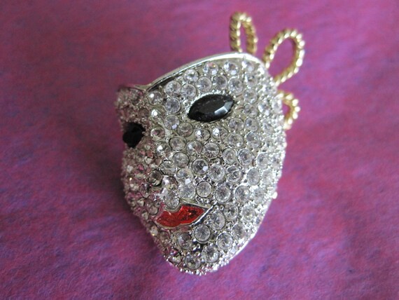 SWAROVSKI CRYSTAL MASK Face Brooch 1980s