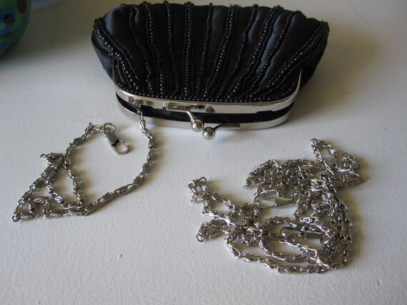 BLACK BEADED POUCH Evening Bag 1980's - image 7