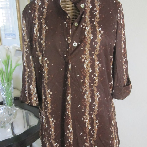 BROWN Polyester FLORAL SHIRT Circa 1970s