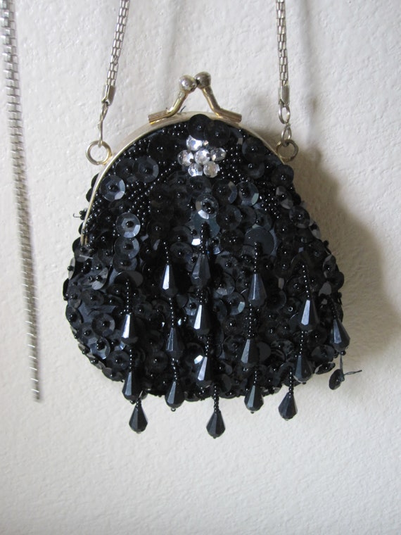 SMALL BLACK BEADED Sequin Purse - image 2
