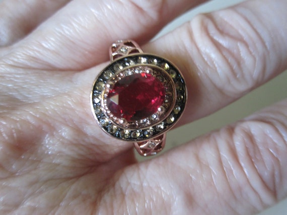 FAUX RUBY CRYSTAL Gold Ring Size 9 - image 3