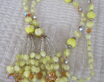 YELLOW ART Deco Glass Bead Tassle Drape Necklace