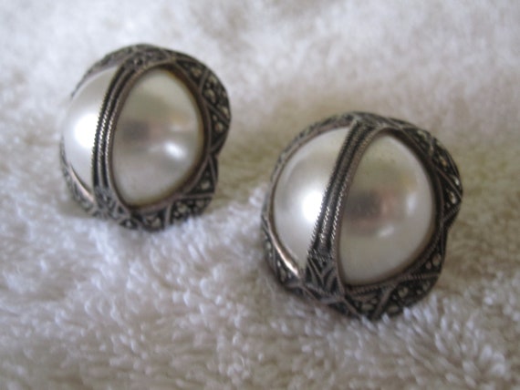 JUDITH JACK PEARL Marcasite Earrings View 4