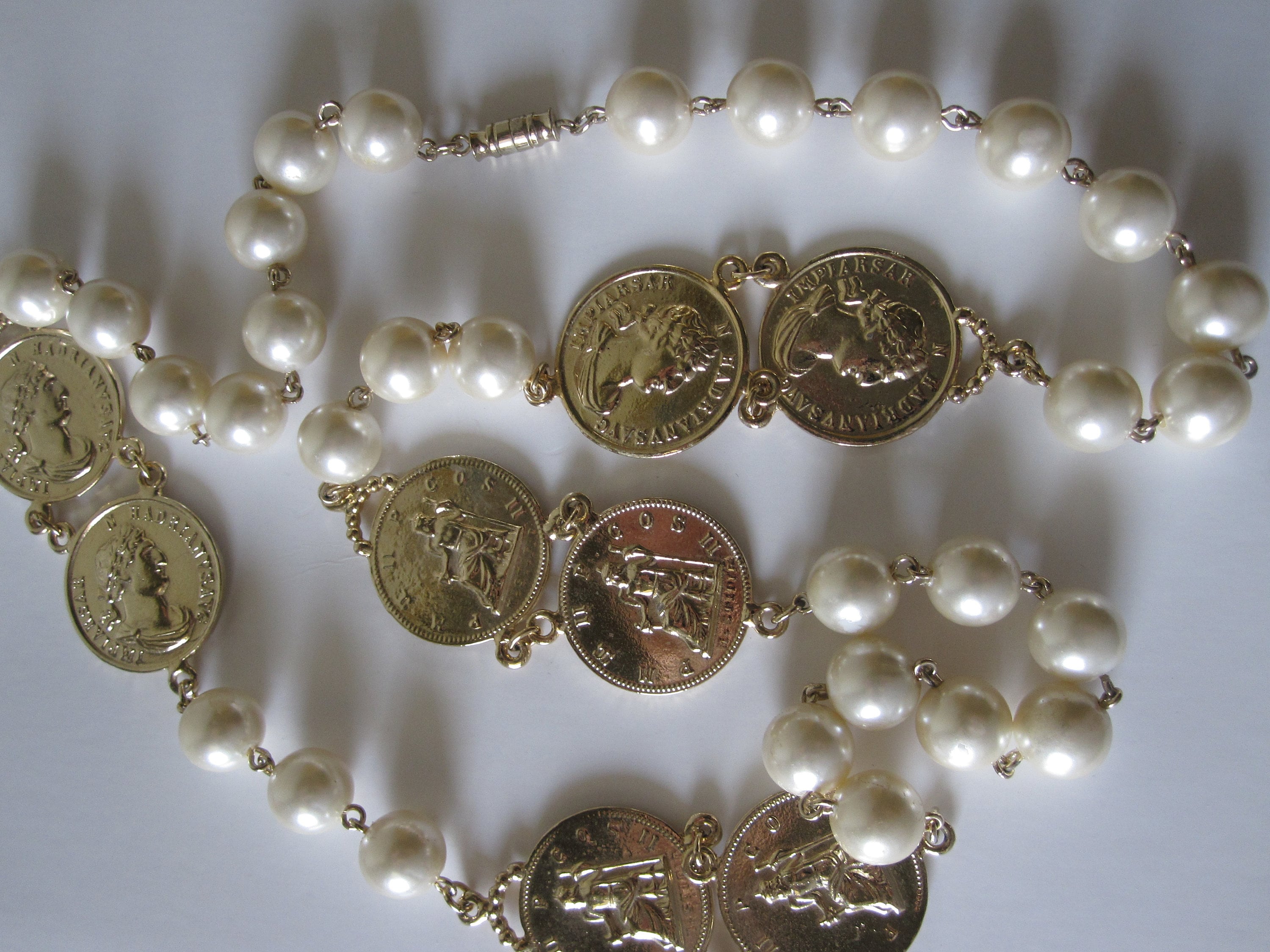 Collier Perles Avec Pièces D'or CC Originales - Longueur 21" - Occasion - Fabriqué En France