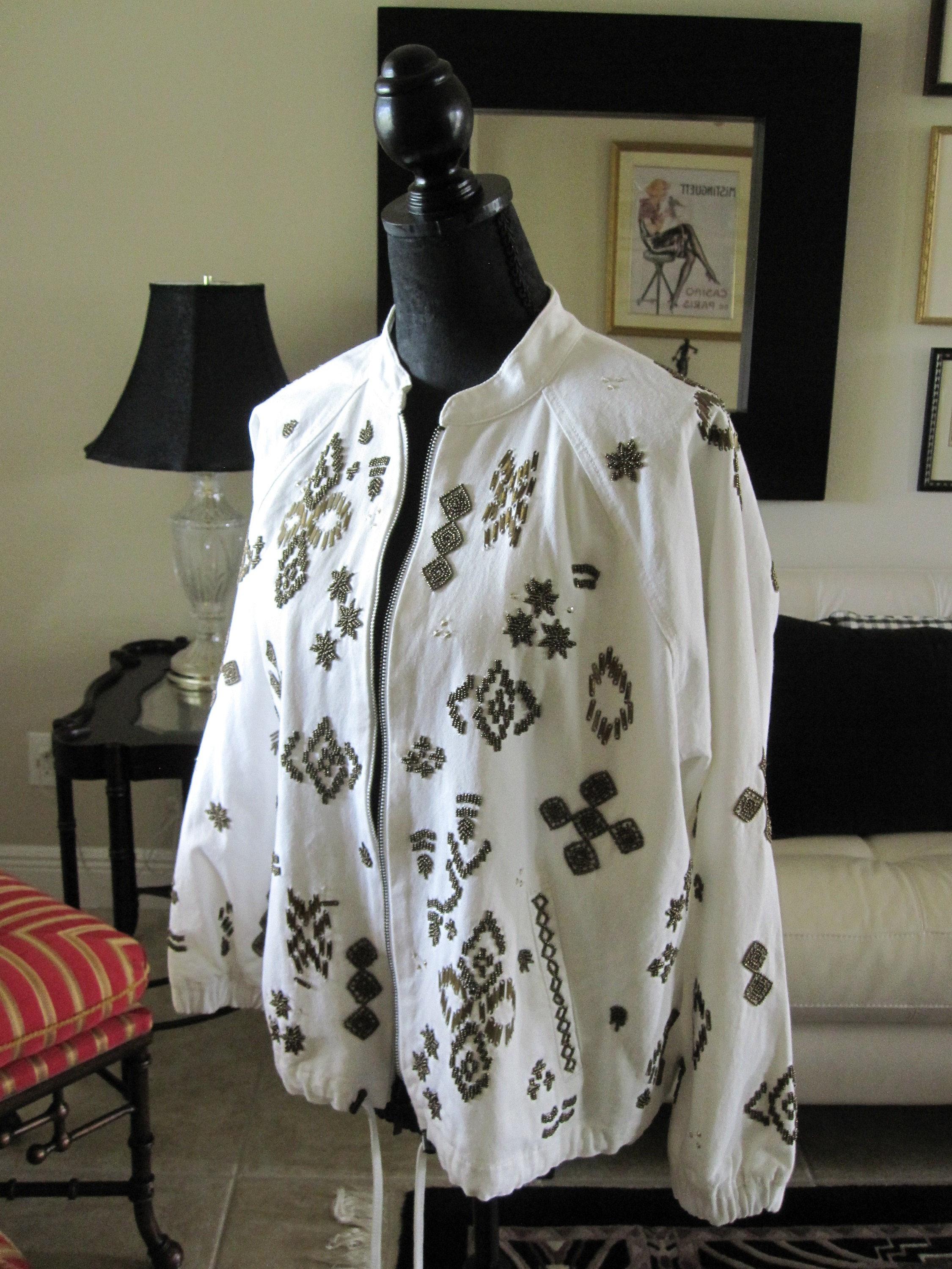 Chico's パッチワークジャケット サイズ3 CHICO'S METALLIC BEAD Jacket Size 3 Petite - Etsy