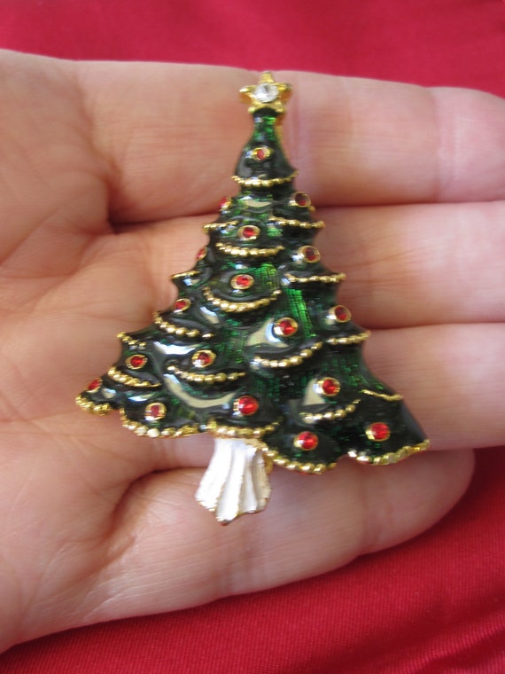 EVERGREEN  ENAMEL CHRISTMAS Tree Brooch