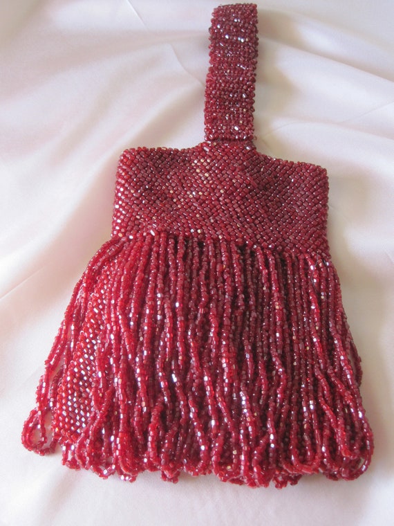 ANTIQUE RUBY Beaded Evening Bag Circa 1920s