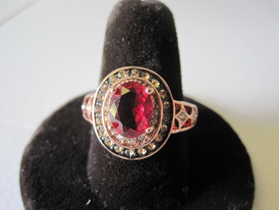 FAUX RUBY CRYSTAL Gold Ring Size 9 - image 10