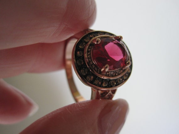 FAUX RUBY CRYSTAL Gold Ring Size 9 - image 2