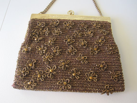Vintage Style Bronze Beaded Handbag