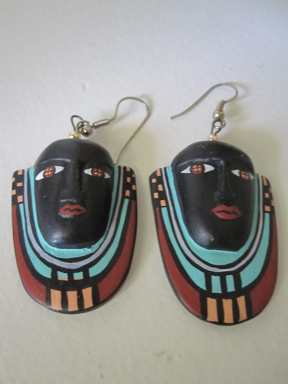 AFRICAN MASK EARRINGS Hand Painted