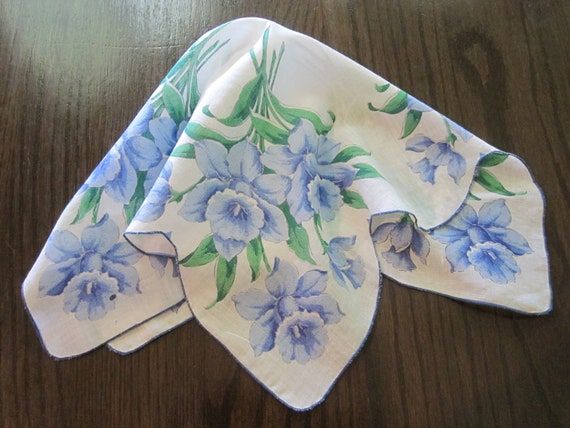 1960s BLUE DAFFODIL Floral Handkerchief - image 3