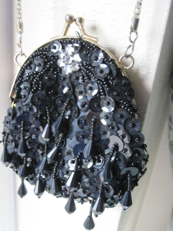 SMALL BLACK BEADED Sequin Purse - image 9