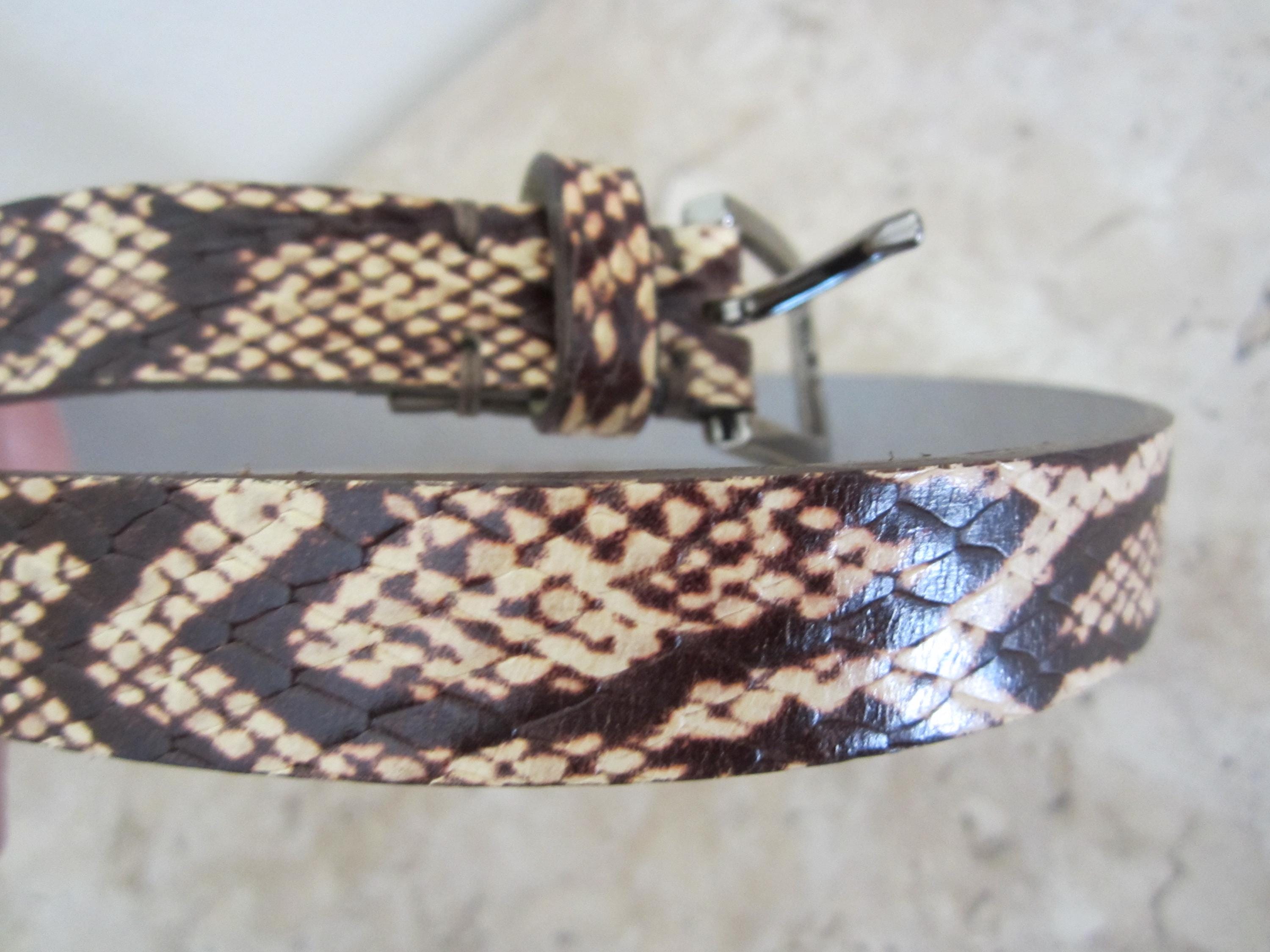 Vintage Genuine Snakeskin Silver Leaf Clasp Belt VINTAGE 80s 90s NAVY Genuine Snakeskin Leather Skinny Chic  main image 3
