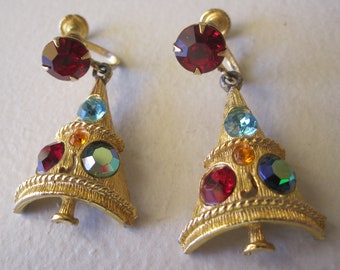 RHINESTONE CHRISTMAS TREE Earrings Screwback