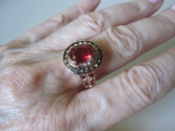 FAUX RUBY CRYSTAL Gold Ring Size 9 - image 6