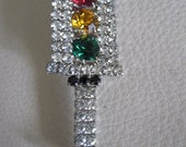 STOP LIGHT Rhinestone Brooch