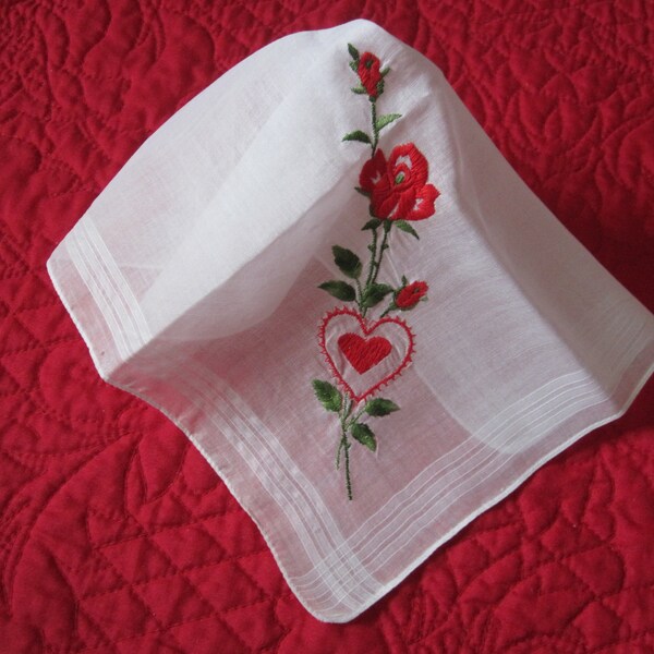 EMBROIDERED 1960s VALENTINES Handkerchief