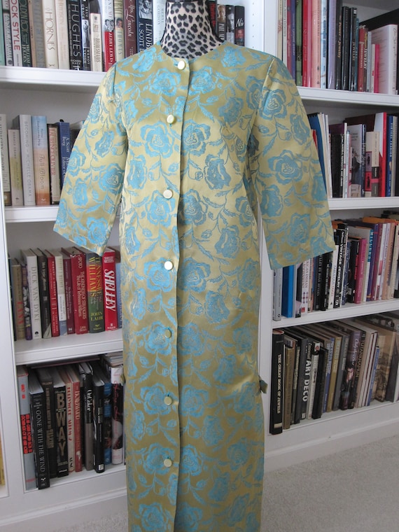 ASIAN SILK ROBE Gold and Blue Floral