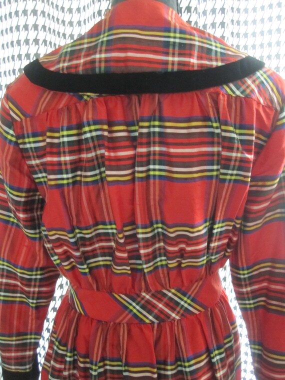 RED PLAID SILK & Velvet Robe - image 3