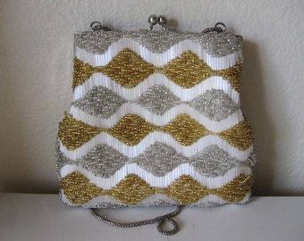 SILVER & GOLD BEADED Evening Bag Circa 1960s