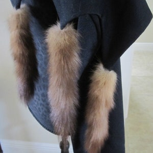 Long BLACK Shawl/Stole With MINK TAILS