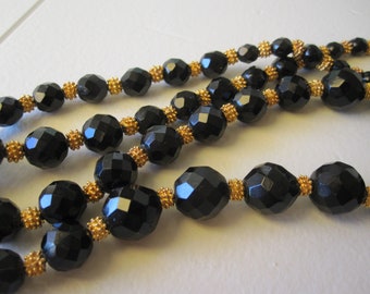 BLACK GLASS FACETED Single Strand Necklace