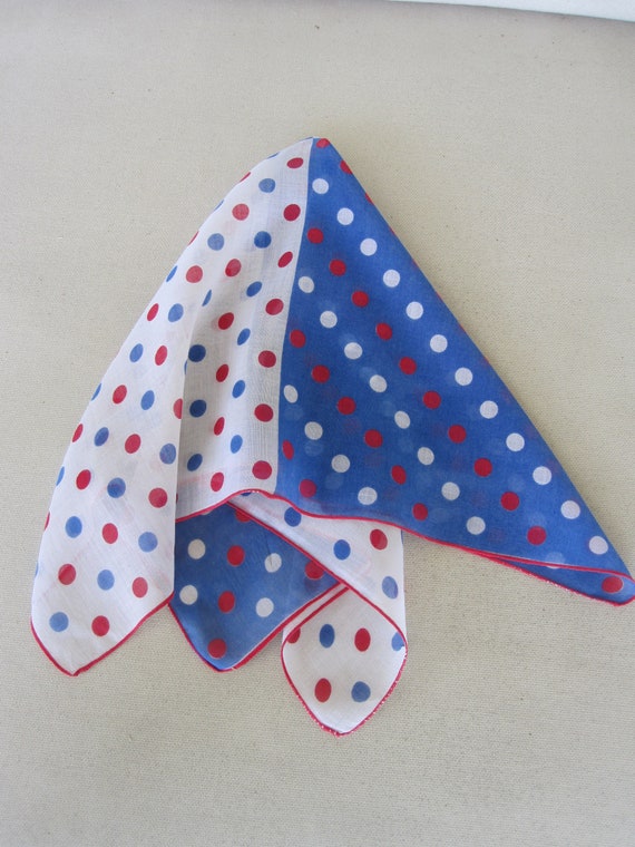 1960s POLKA DOT Red, White  & Blue Handkerchief - image 5