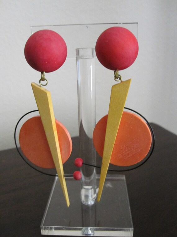 1960s GEOMETRIC WOOD Clip On Earrings