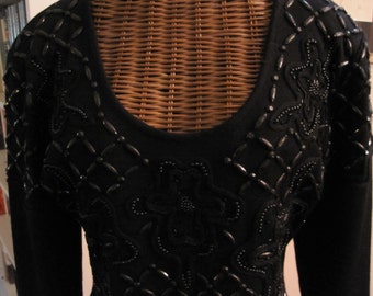 LIZ CLAIBORNE BEADED  Black Knit Dress