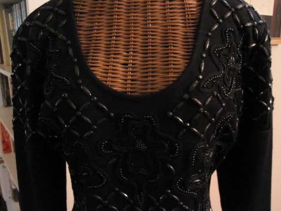 LIZ CLAIBORNE BEADED Black Knit Dress - Etsy