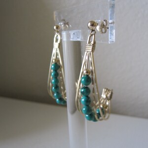 GOLD WIRE MALACHITE Green Bead Dangle Earrings