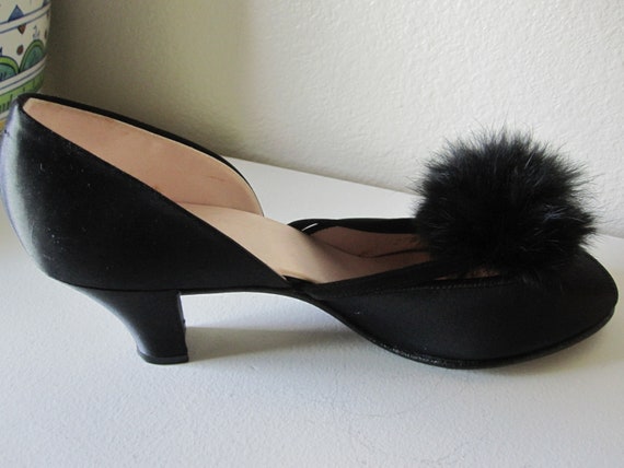 POM POM SLIPPERS Black Satin Size 7.5 N - image 1