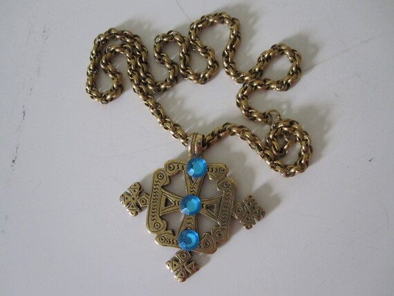 MUSEUM REPLICA BYZANTINE Gold Turquoise Rhineston… - image 2