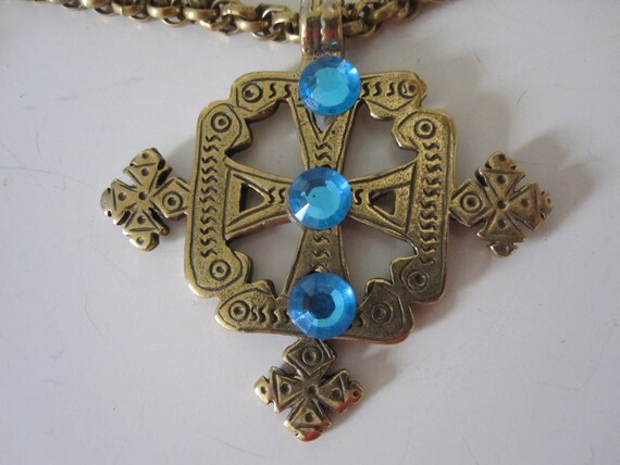 MUSEUM REPLICA BYZANTINE Gold Turquoise Rhineston… - image 1