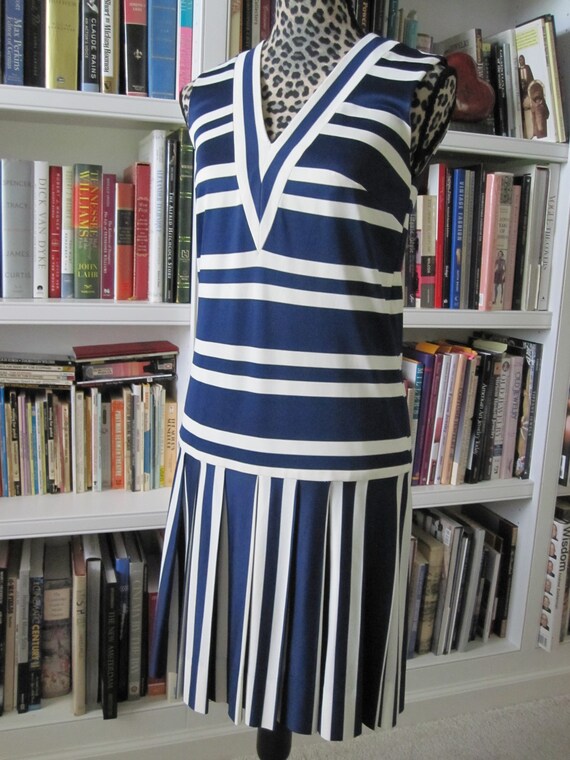 NAVY Blue STRIPED JERSEY Dress - image 1